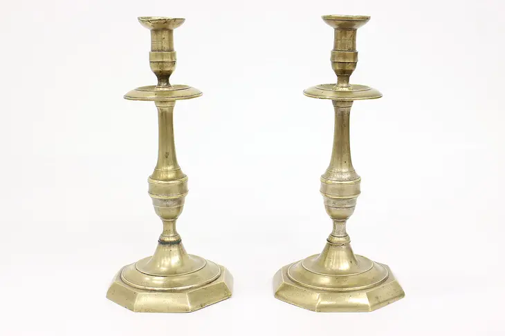 Pair of Victorian Antique English Brass Candlesticks #43875