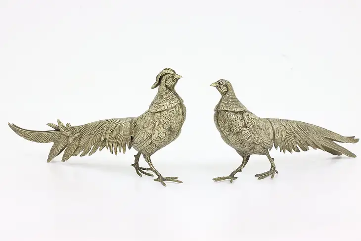 Pair of Vintage Cast Brass Pheasant Sculptures #43407