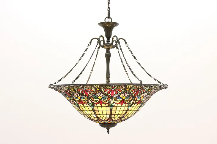 Dome Design Stained Glass 37" Vintage Ceiling Light Fixture with Jewels #41252