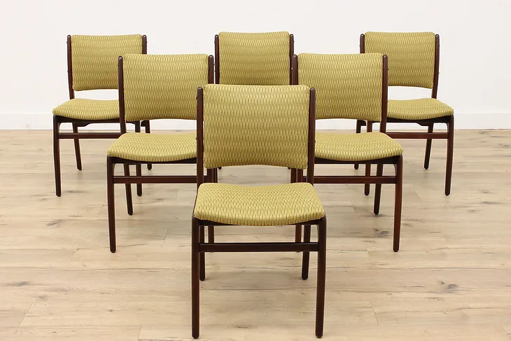 Set of 6 Midcentury Modern Vintage Mahogany Dining Chairs, New Upholstery #43779