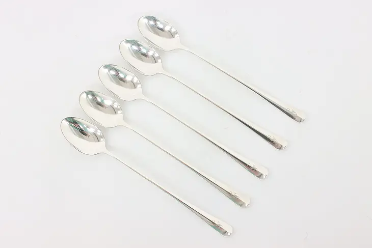 Set of 5 Victorian Antique Sterling Silver Ice Tea Spoons, Monogram S #44000