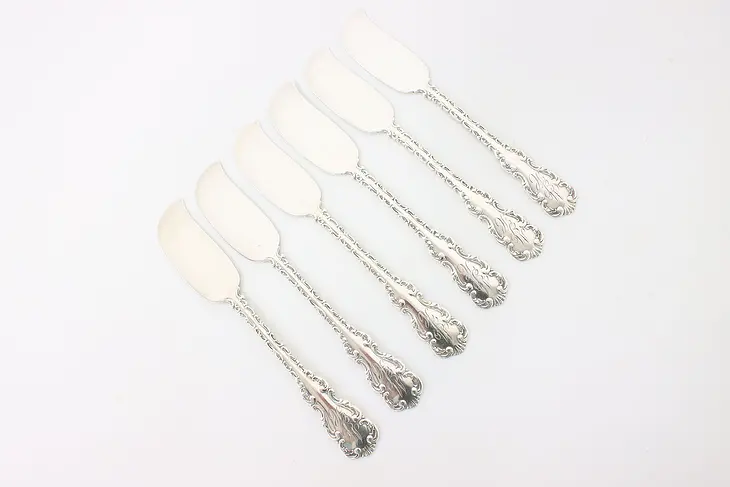 Set of 6 Victorian Antique Sterling Silver Butter or Cheese Knives, Wolf #44003