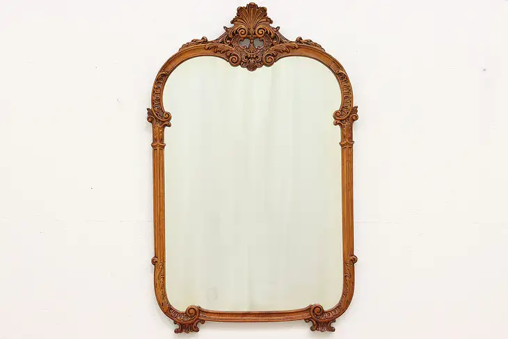 French Design Vintage Carved Birch Wall or Hall Mirror #43864