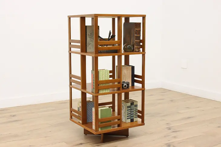 Midcentury Modern Vintage Teak Revolving Chairside Spinning Bookcase #44065