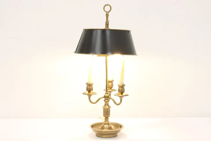 Bouillotte Brass Vintage Office or Desk Lamp, Tolewear Painted Shade  #43971