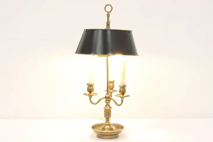 Bouillotte Brass Vintage Office or Desk Lamp, Tolewear Painted Shade  #43971