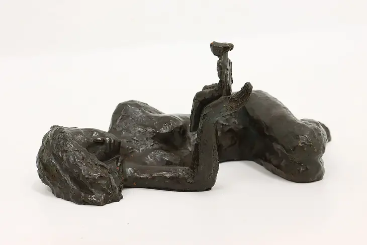 French Bronze Vintage Sculpture Lying Woman Statue, M. Quintin #43952