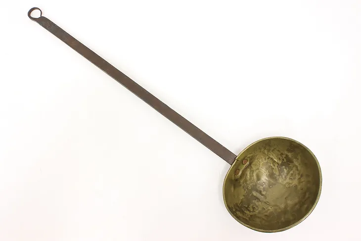 Farmhouse Antique Brass & Iron Ladle or Dipper, Hanging Hook #43928