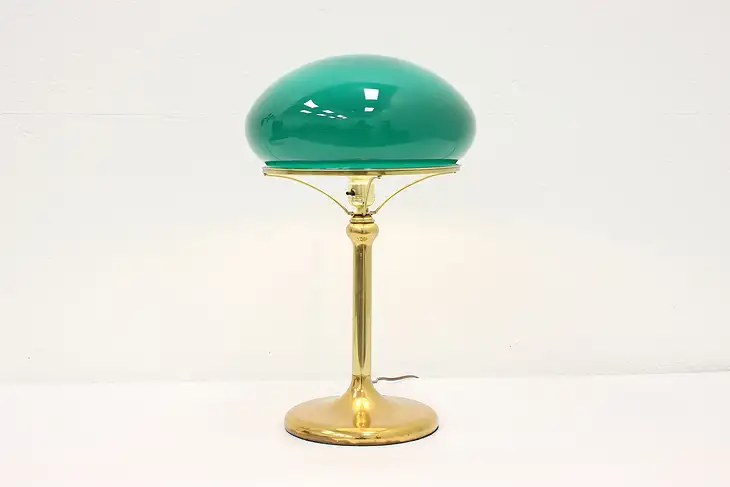 Emerald Glass Mushroom Shade Brass Antique Office Desk Lamp #43969