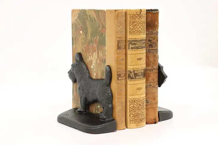 Pair of Farmhouse Antique Cast Iron Scottish Terrier Dog Bookends #43949