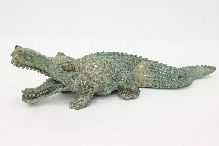 Carved Jade Vintage Asian 20" Crocodile Sculpture #44152
