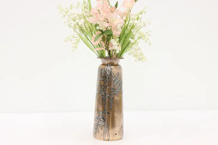Arts & Crafts Antique Bronze & Sterling Silver Flower Vase, Heintz #44222