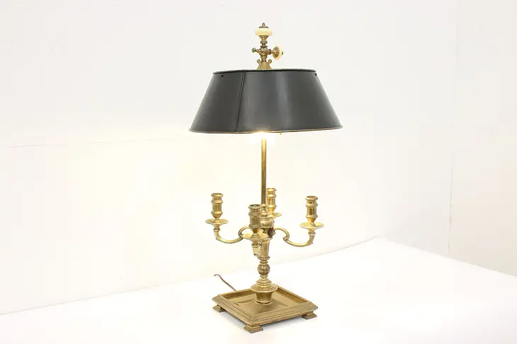 Traditional Bouillotte Vintage Solid Brass Lamp, Toleware Shade, Chapman #41693