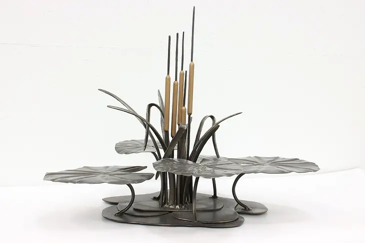 Vintage Lily Pads & Cattails Steel Sculpture, Wolfe #44119