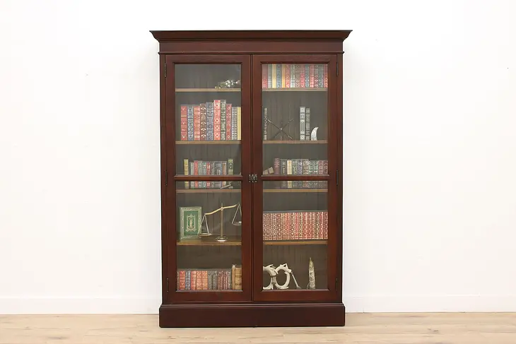 Traditional Antique Oak 2 Door Office or Library Bookcase, Wavy Glass #43574