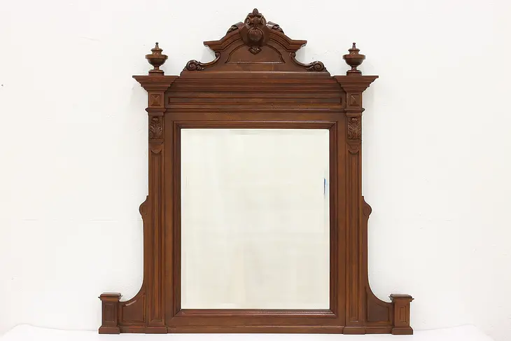 Renaissance Carved Walnut Antique Wall Hanging Bedroom or Hall Mirror #44364