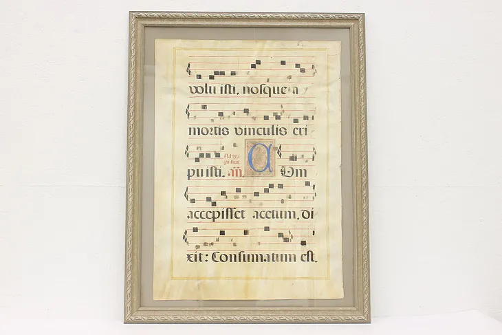 Music Manuscript 15th Century Antique Score, Hand Painted Vellum #43830
