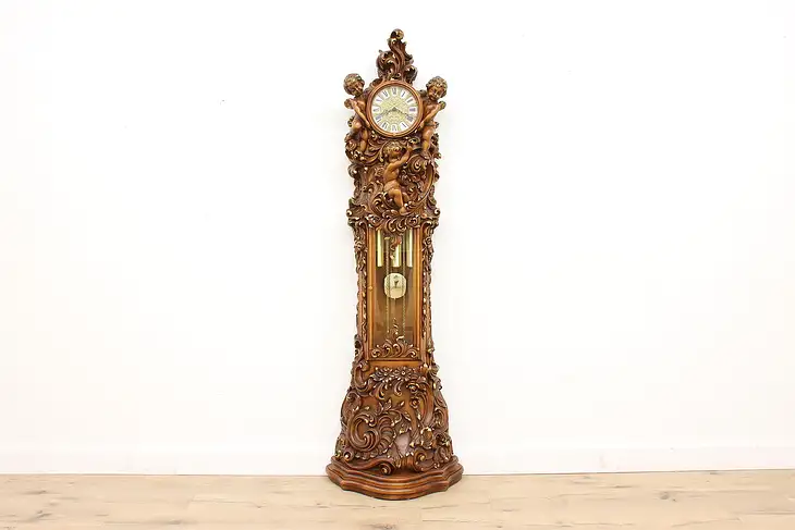 Italian Vintage Hand Carved Grandfather Tall Case Clock Montalbano Hermle #42107