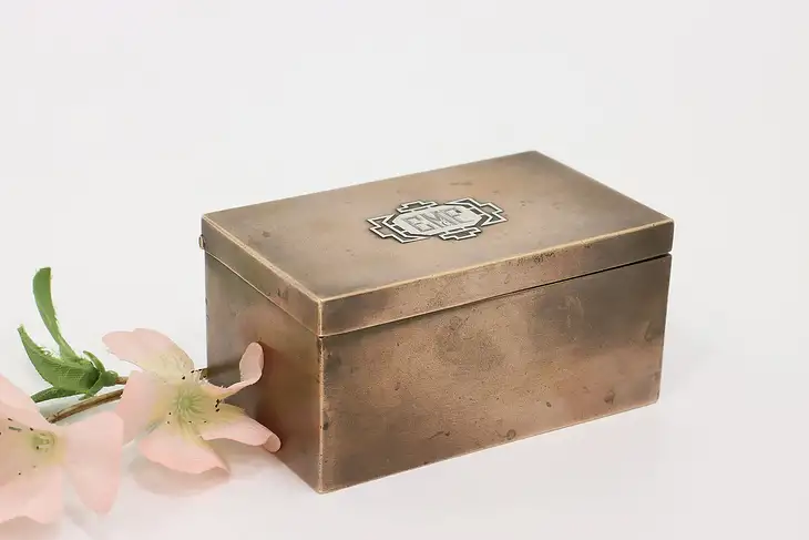 Arts & Crafts Antique Bronze, Sterling Silver Jewel Stamp Coin Box Heintz #44219