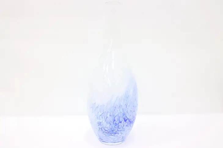 Blue, Opal & Clear Large Blown Vintage Art Glass 21" Vase, Poland #44341