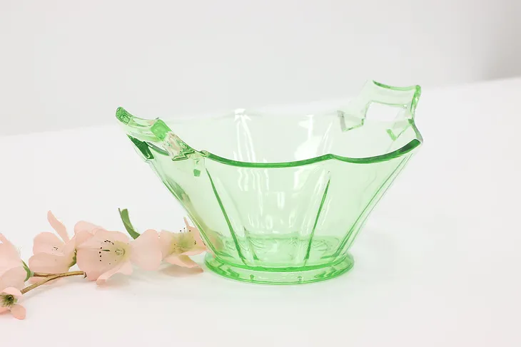 Green Depression Glass Vintage Bowl with Handles #44384