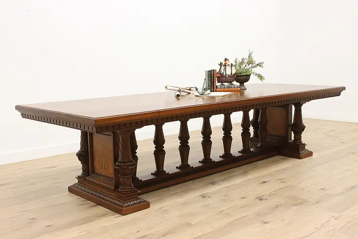 Renaissance Antique 11' Walnut Dining or Conference Table, Marquetry #36137