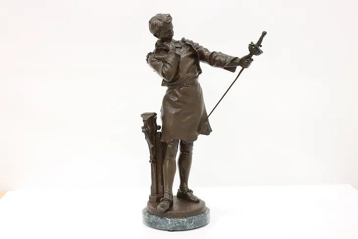 Bronze Swordsmith Sculpture Antique Statue, Marble Base, Kossowski #44261