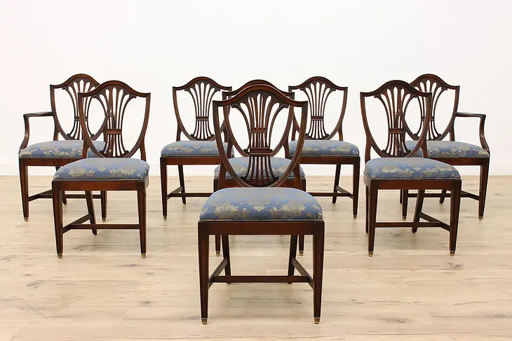 Set of 8 Georgian Shield Back Vintage Carved Mahogany Dining Chairs #41326