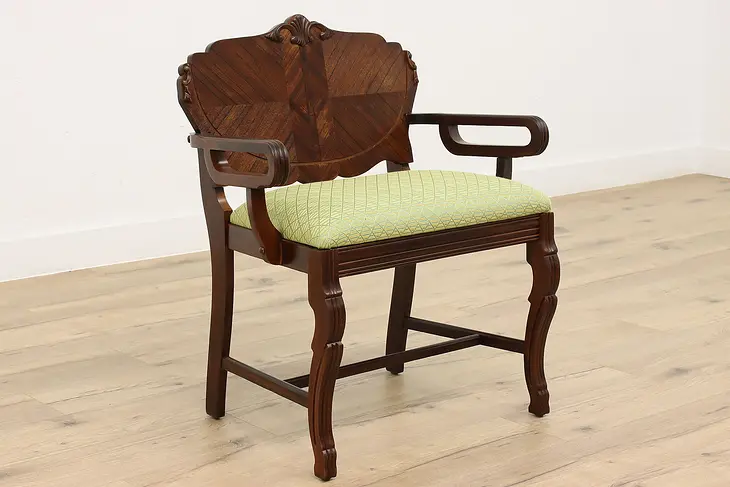 Art Deco Vintage Walnut & Birch Vanity Bench or Chair, New Upholstery #44212