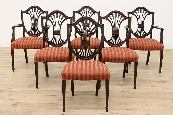 Set of 6 Vintage Georgian Shield Back  Mahogany Dining Chairs #44490