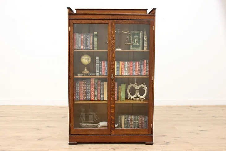 Oak  Antique Office Library Bookcase, Display Cabinet, Adjustable Shelves #44437