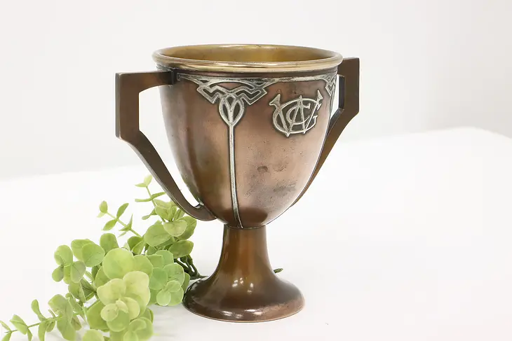 Arts & Crafts Antique Bronze & Sterling Silver Trophy Cup, Heintz #44110