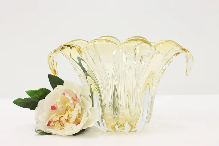 Murano Venetian Vintage Italian Gold Art Glass Flower Vase Sculpture #44387