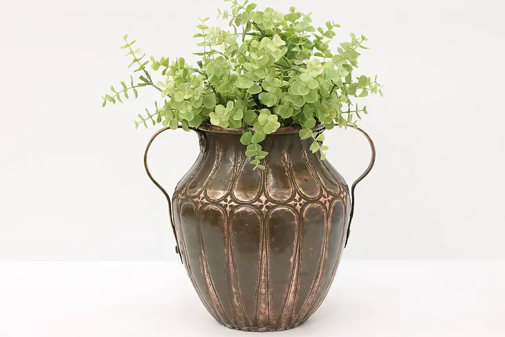Arts & Crafts Antique Farmhouse Hammered Copper Vase or Jardiniere #44553