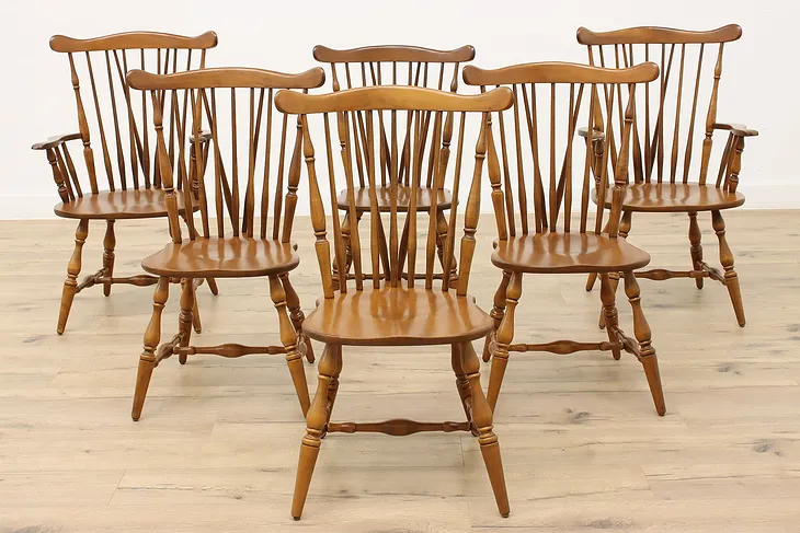 Set of 6 Windsor Vintage Birch Farmhouse Dining Chairs, Heywood Wakefield #44476