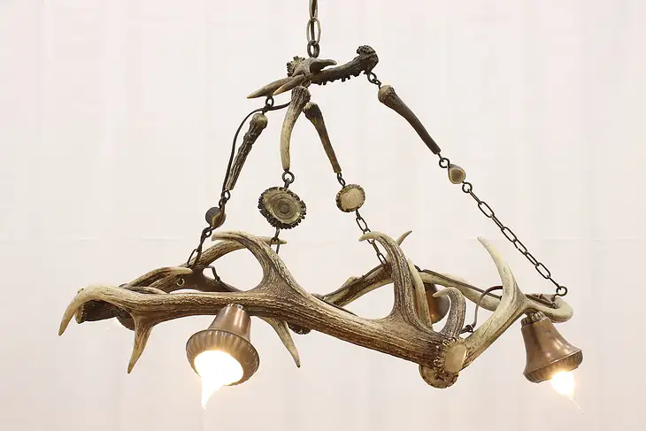 Hunting Lodge Antique Farmhouse Cabin Deer Antler Chandelier #44292