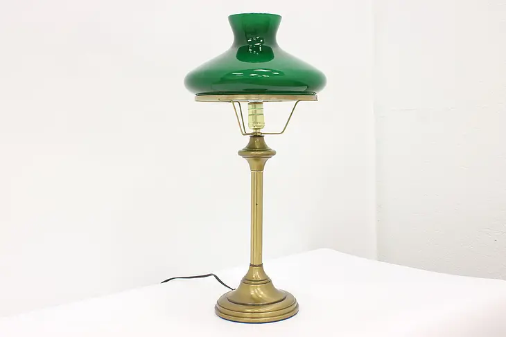 Emerald Shade Vintage Brass Office, Library, or Banker Desk Lamp #44614