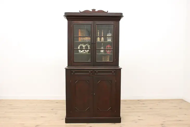 Victorian Farmhouse Antique Walnut Kitchen Pantry Cupboard or Bookcase #44373