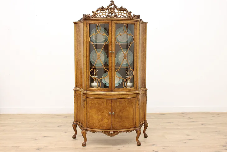 French Design Vintage Olivewood Burl China or Display Cabinet, Bookcase #44449