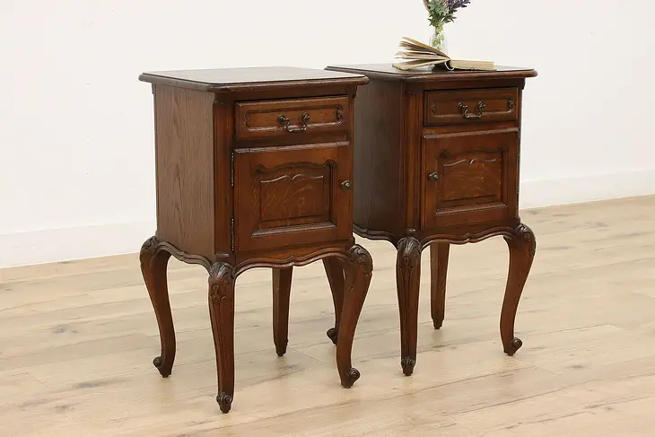 Pair of Country French Antique Oak Farmhouse Nightstands, Lamp Tables #44342