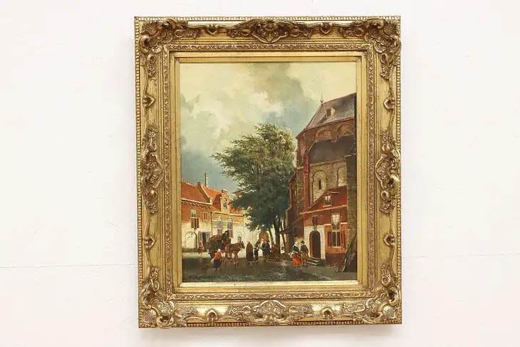 Utrecht Holland Scene Antique Original Oil Painting, Barbiers 27" #43814