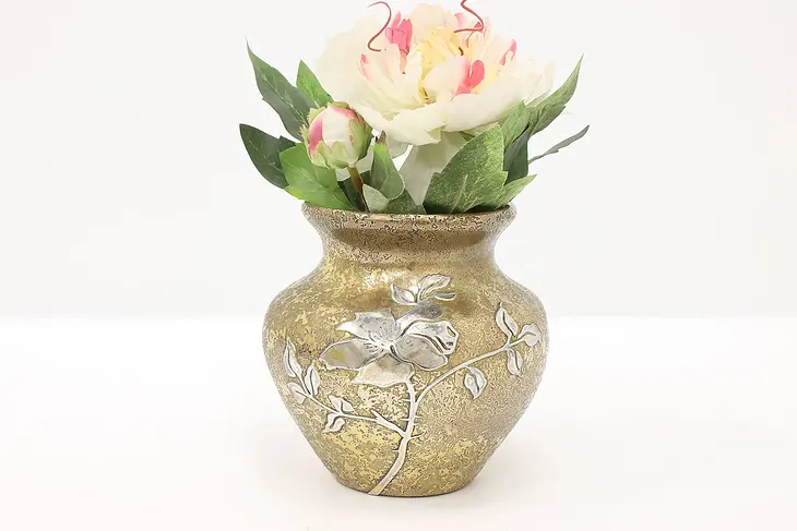 Arts & Crafts Antique Bronze & Sterling Silver Craftsman Vase, Heintz #44224