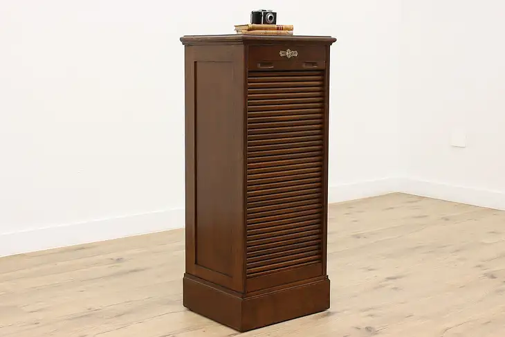 Traditional Antique Roll Top Oak Office or Library File Cabinet #44254