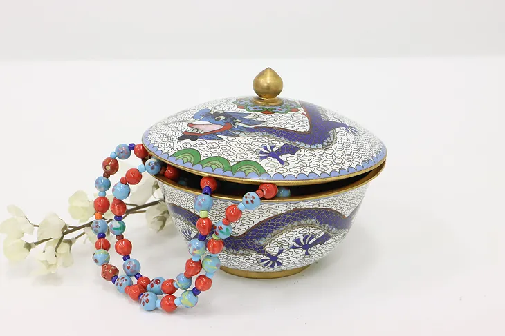 Chinese Cloisonne Traditional Vintage Inlaid Enamel Bowl & Lid #44531