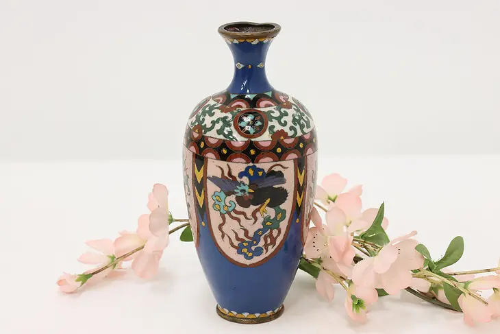 Japanese Cloisonne Traditional Antique Inlaid Enamel Vase, Dragon #44522