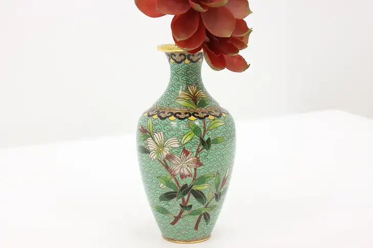 Chinese Cloisonne Traditional Vintage Inlaid Enamel Vase, Flowers #44523