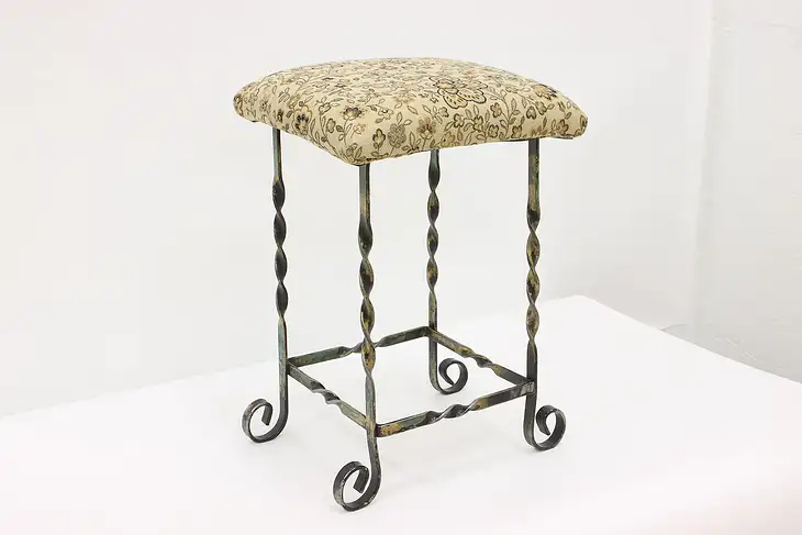 Farmhouse Antique Wrought Iron Bench or Stool New Upholstery #44564