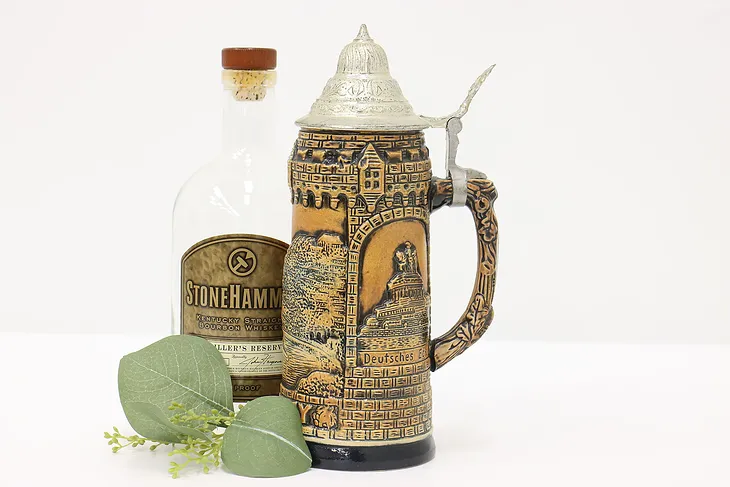 German Folk Art Antique Liter Beer Stein or Mug, Loreley #44528