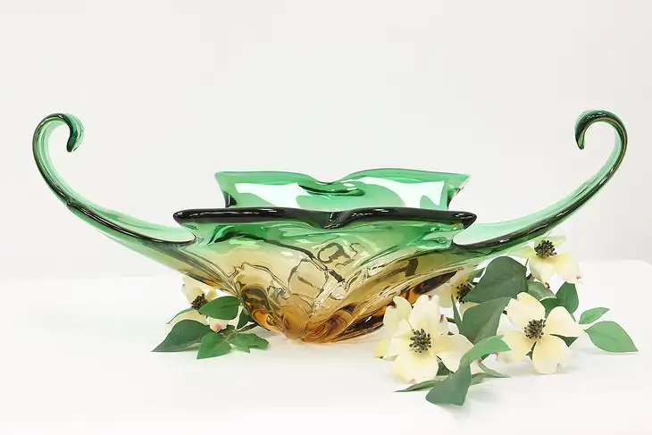 Italian Murano Art Glass Bowl Sculpture, Vintage Blown Glass #44378