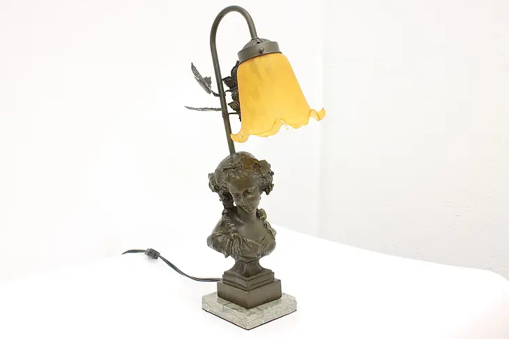 Victorian Vintage Bust Sculpture Office or Library Desk Lamp, Marble Base #44444
